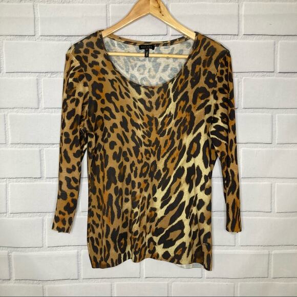 Escada Leopard Fantasy Knit Scoop Neck 3/4 Sleeves Sweater Size Medium - Picture 4 of 14